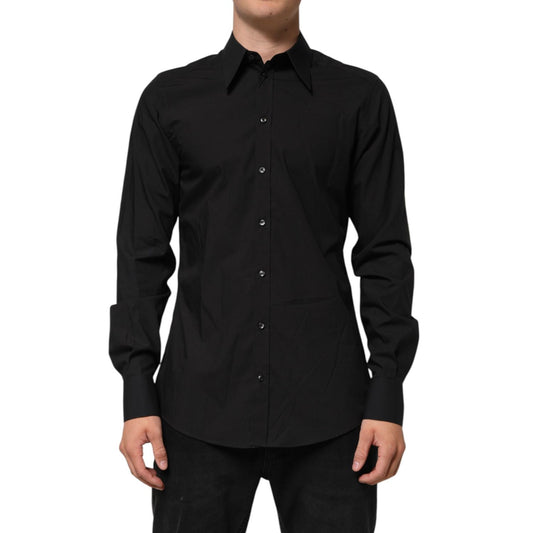 Dolce & Gabbana Black MARTINI Slim Fit Dress Formal Men Shirt front view