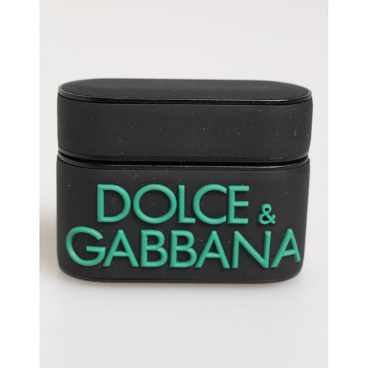 Dolce & Gabbana Black Mint Rubber Logo Embossed Accessory Airpods Case, luxury rubber case with embossed DG branding