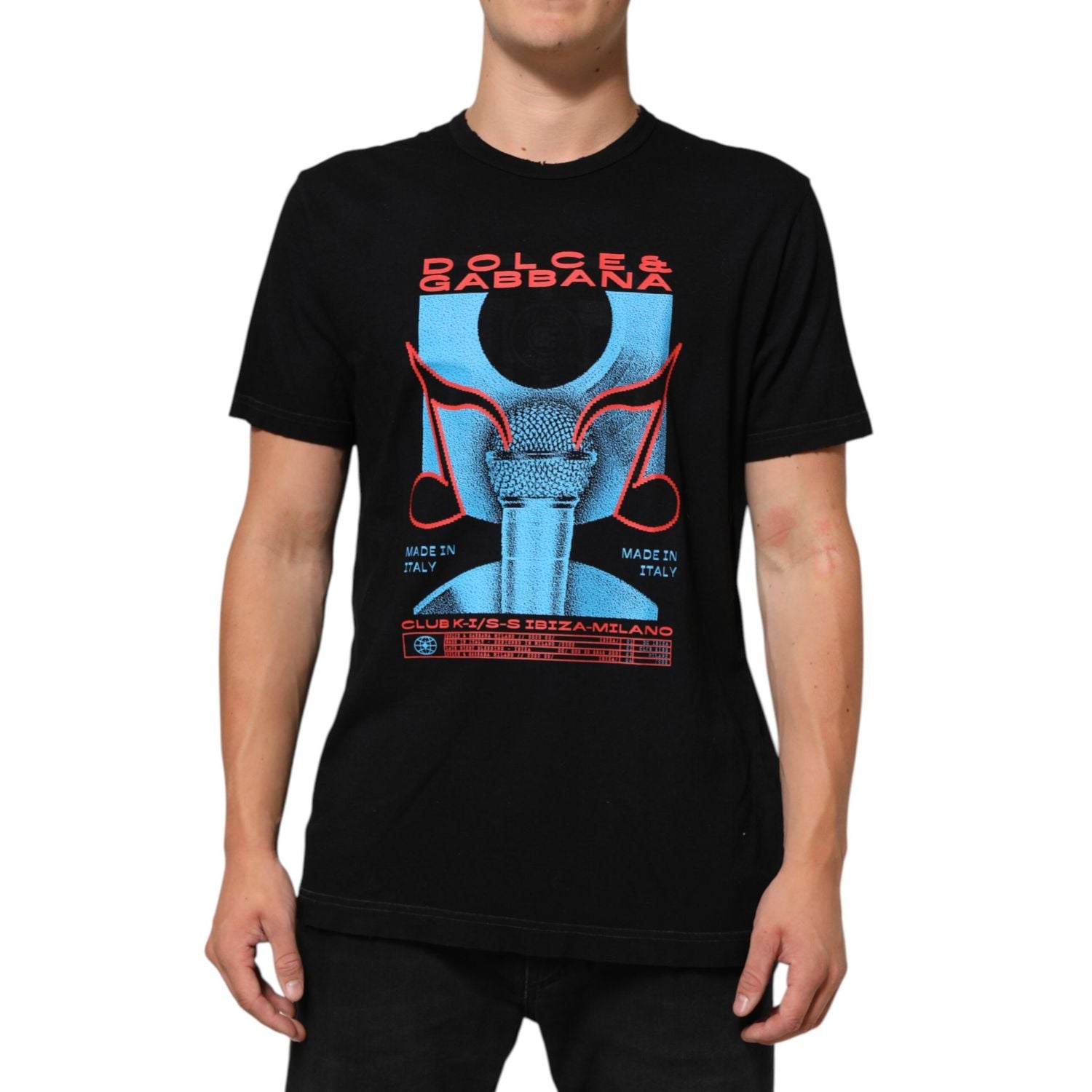 Dolce & Gabbana Black Musical Print Cotton Crew Neck T-shirt