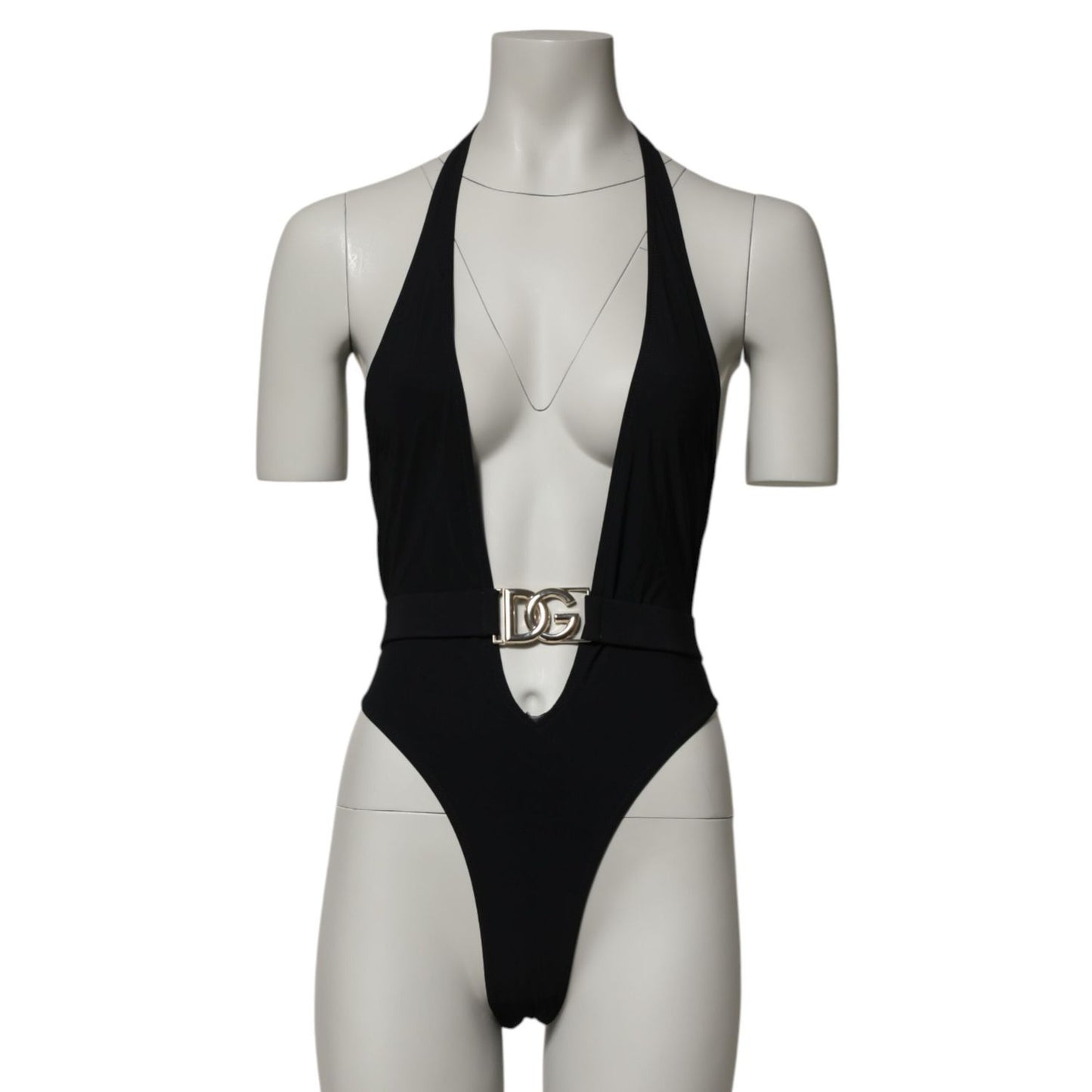 Dolce & Gabbana Black Nylon Deep V-Neck One Piece Swimwear