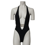 Dolce & Gabbana Black Nylon Deep V-Neck One Piece Swimwear