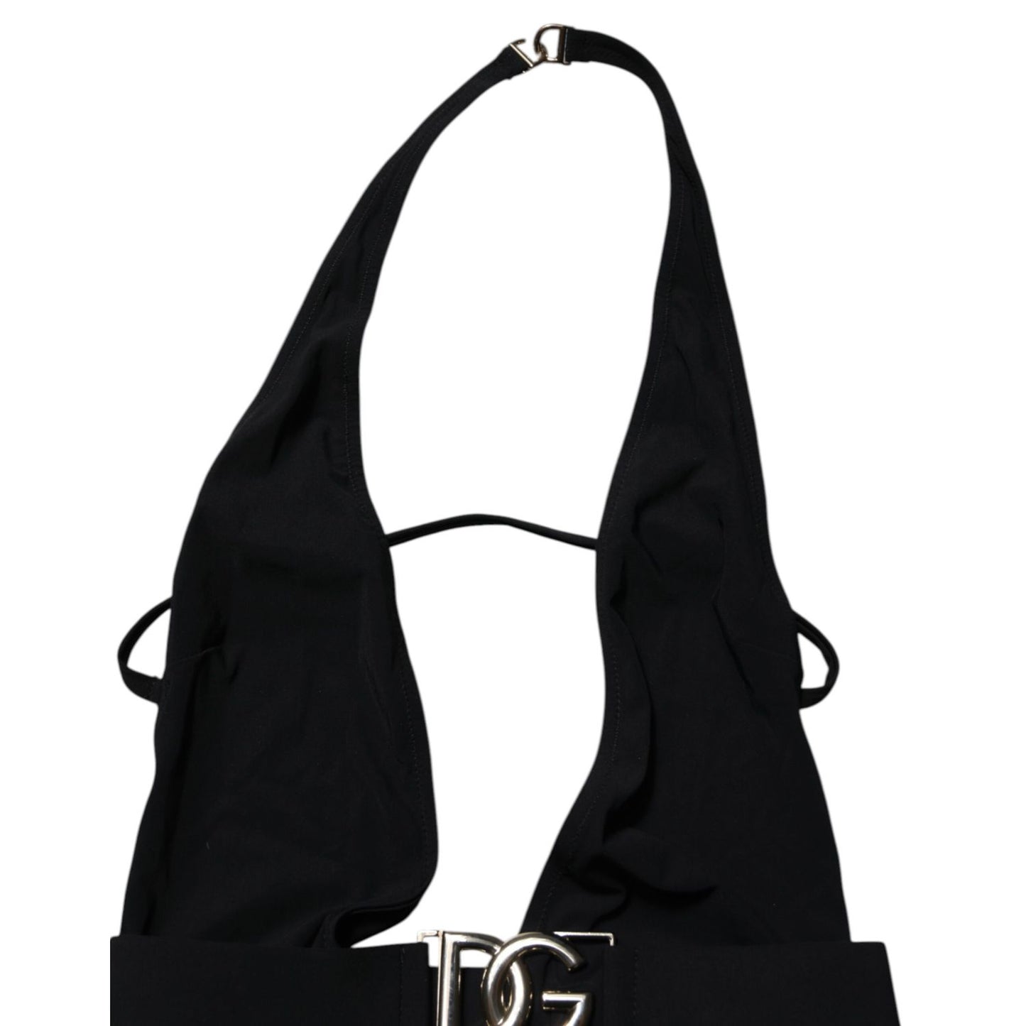 Dolce & Gabbana Black Nylon Deep V-Neck One Piece Swimwear