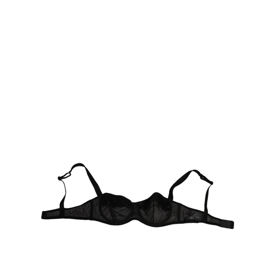 Dolce & Gabbana Black Nylon Underwired Balconette Bra Underwear with elegant design and logo details, made in Italy.