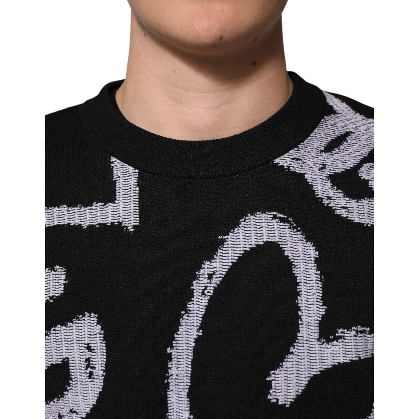 Dolce & Gabbana Black Nylon Wool Heart Print Pullover Sweater