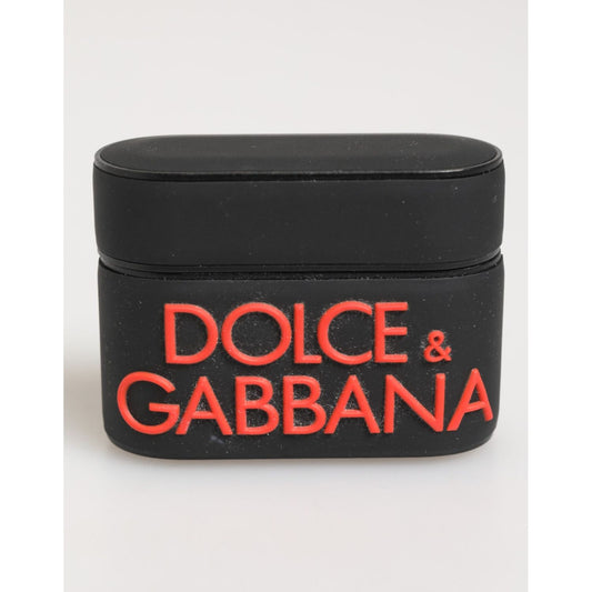 Dolce & Gabbana Black Orange Rubber Logo Embossed Accessory Airpods Case with embossed DG branding for stylish protection.