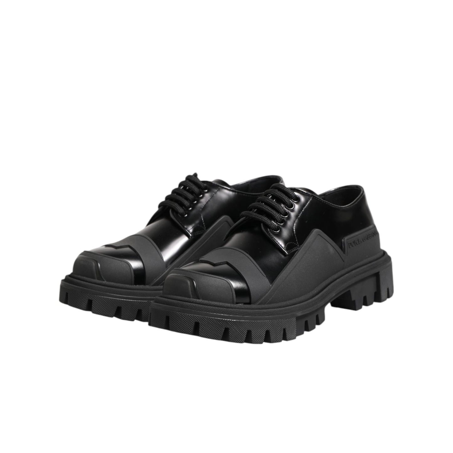 Dolce & Gabbana Black Patent Leather Trekking Derby Shoes