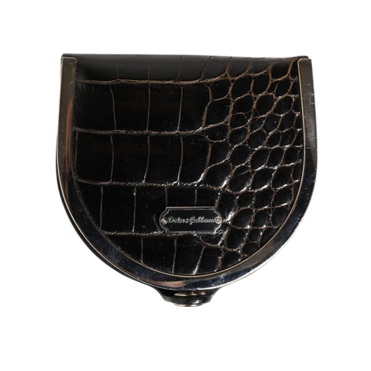Dolce & Gabbana Black Polished Crocodile Leather Mens Coin Purse Wallet made from genuine American alligator leather with metal snap closure.