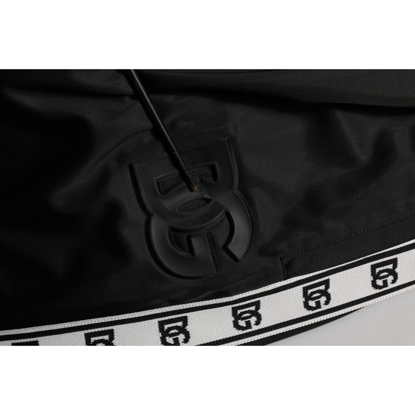 Dolce & Gabbana Black Polyester Logo Stripe Track Jogger Pants with DG logo and white stripes detail.