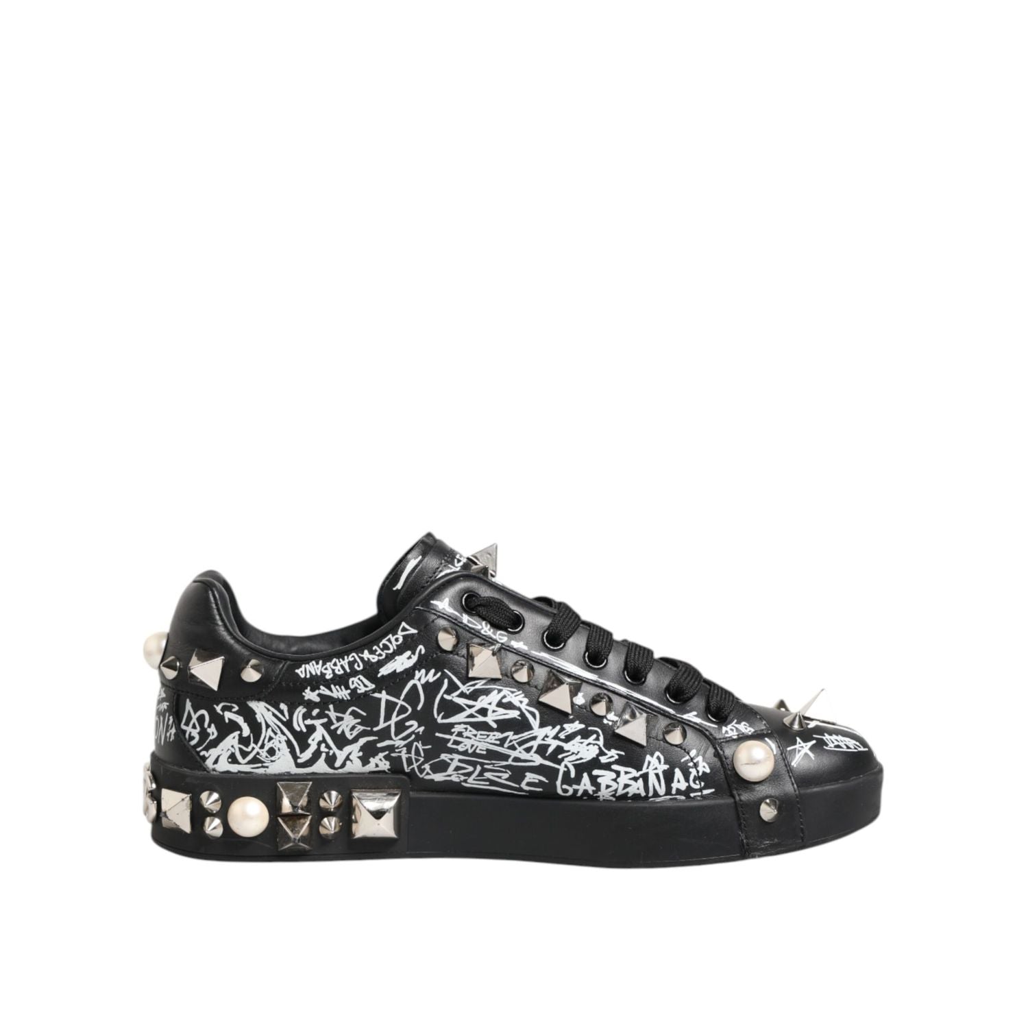 Dolce & Gabbana Black Portofino Stud Embellished Sneakers Shoes