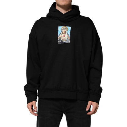 Dolce & Gabbana Black Printed Hoodie Crystal Embellished Jacket
