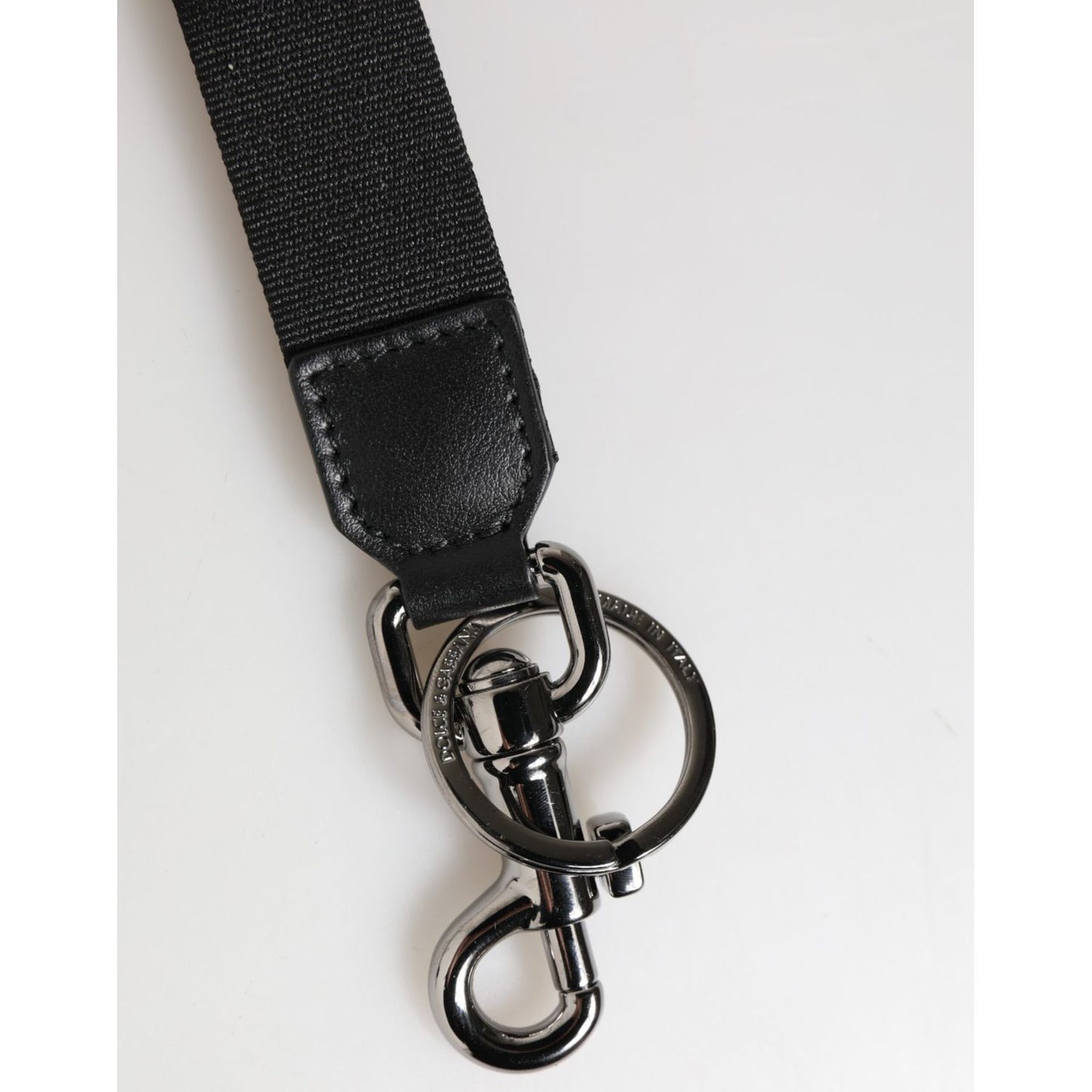 Dolce & Gabbana Black Red Logo Polyester Brass Holder Keychain Keyring