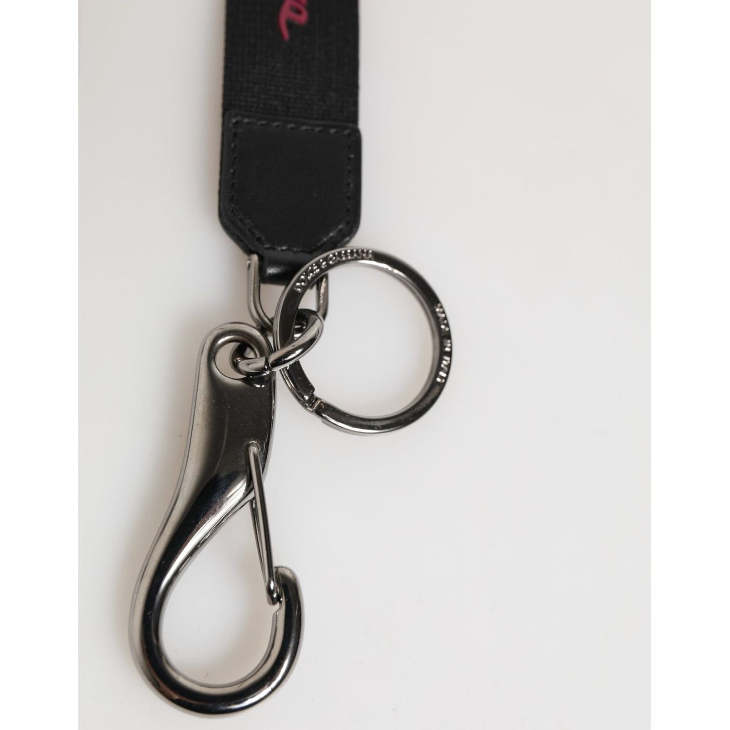 Dolce & Gabbana Black Red Polyester DG Logo Silver Men Keychain Keyring with silver-tone hardware