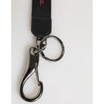 Dolce & Gabbana Black Red Polyester DG Logo Silver Men Keychain Keyring with silver-tone hardware