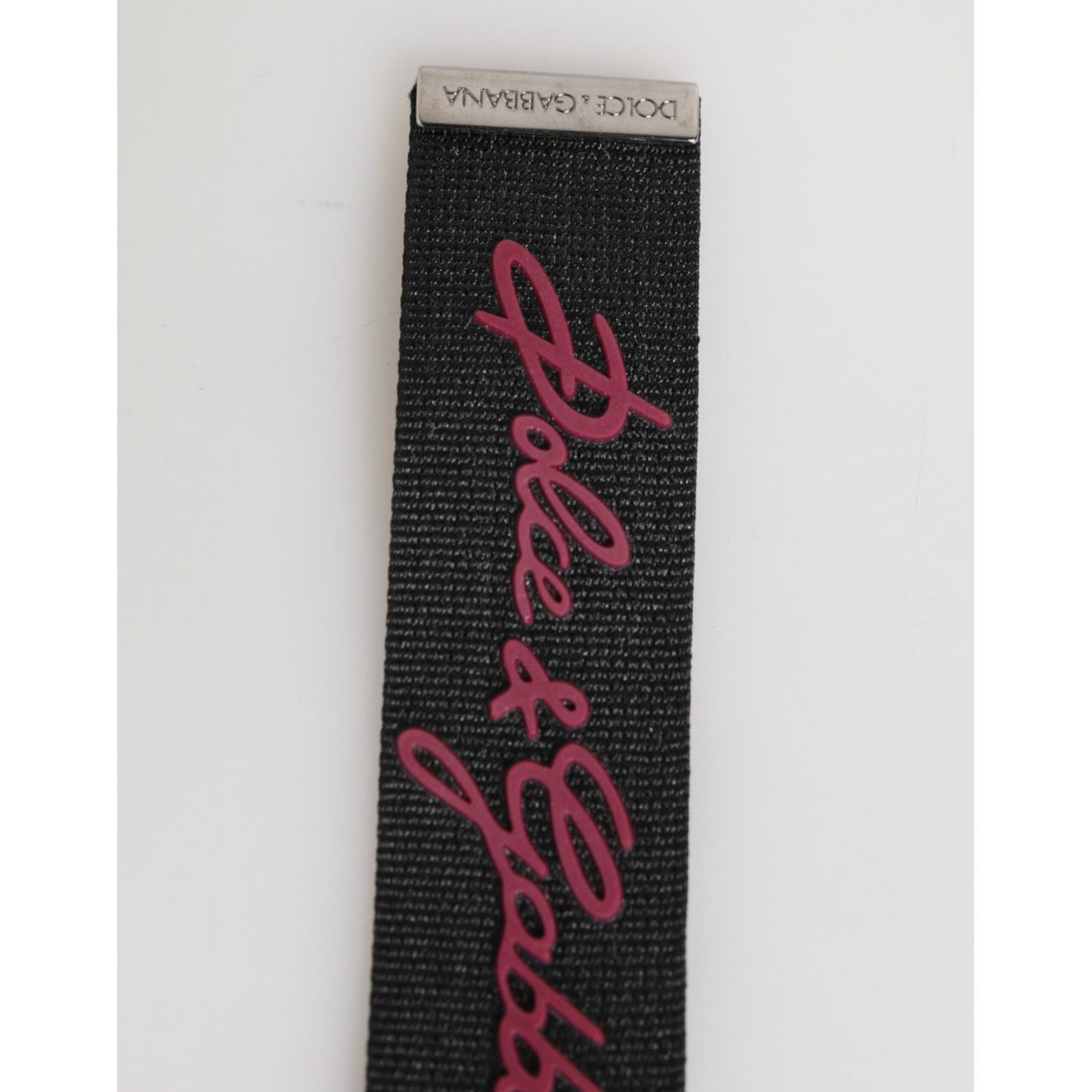 Dolce & Gabbana Black Red Polyester DG Logo Silver Men Keychain Keyring with engraved metal detail