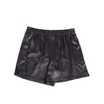 Dolce & Gabbana Black Satin Silk Elastic Men Boxer Short Swimwear with luxurious finish and classic design, featuring logo details.