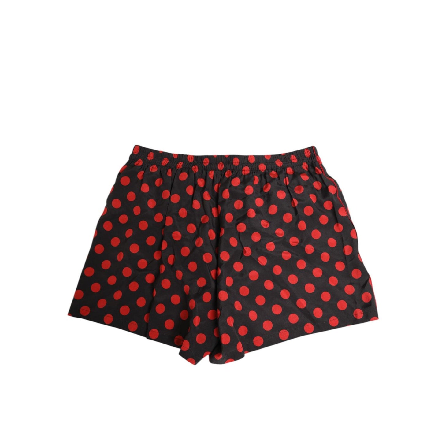 Dolce & Gabbana Black Silk Polka Dot Boxer Shorts Men Underwear with red polka dot pattern and elastic waistband.
