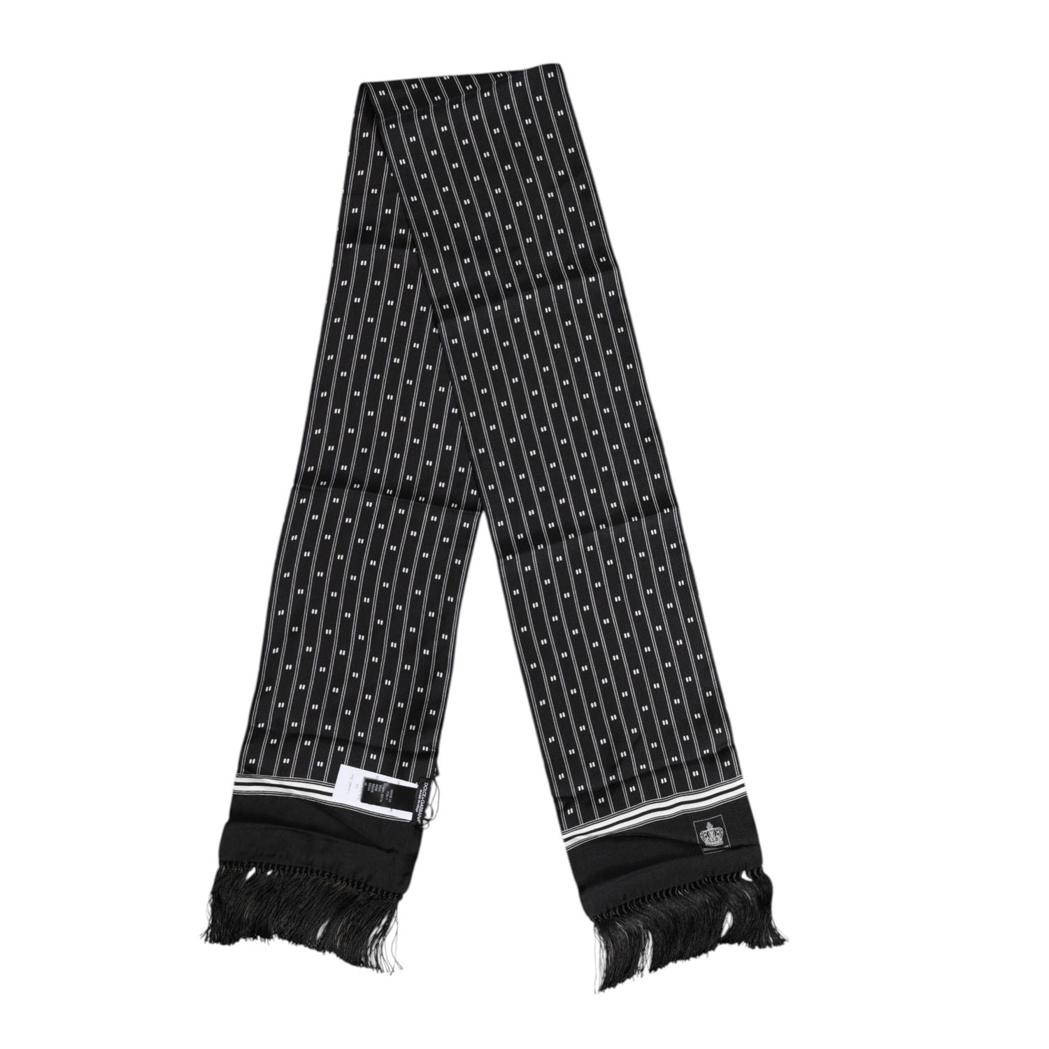 Dolce & Gabbana Black Silk Printed Fringes Men Foulard Scarf