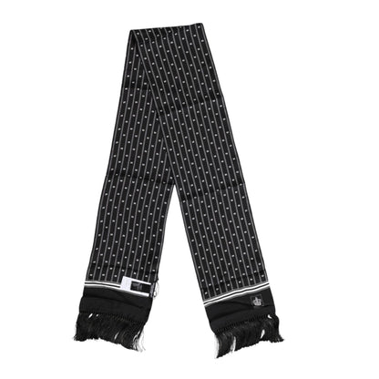Dolce & Gabbana Black Silk Printed Fringes Men Foulard Scarf