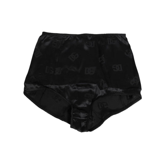 Dolce & Gabbana Black Silk Stretch High Waist Girdle Underwear with logo details, crafted from luxurious stretch silk for comfort and elegance.
