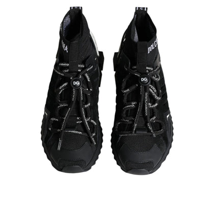 Dolce & Gabbana Black Sorrento Socks Logo Sneakers Shoes featuring sock-style design and ridged rubber sole, exclusive craftsmanship.