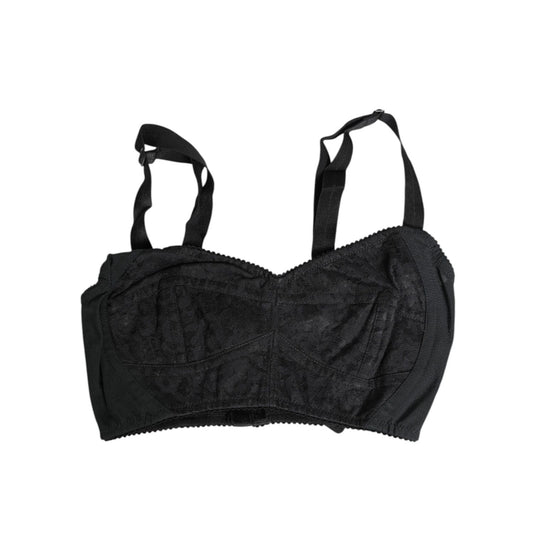 Dolce & Gabbana Black Stretch Nylon Bustier Bra Underwear with hook closure, made in Italy, elegant and versatile fashion piece.