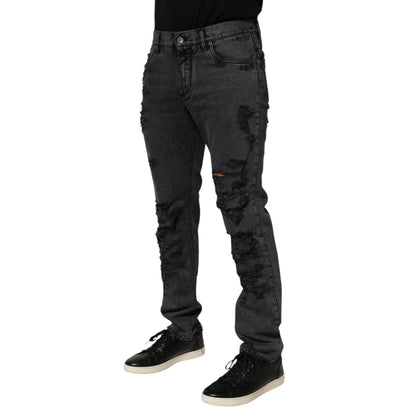 Dolce & Gabbana Black Tattered Skinny Cotton Men Denim Jeans