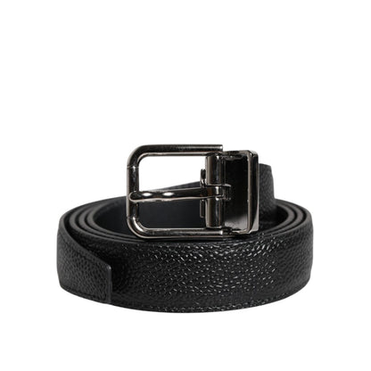 Dolce & Gabbana Black Textured Leather Silver Metal Buckle Men Belt