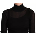 Dolce & Gabbana Black Turtleneck Form Fitting Pullover Sweater with ribbed knitwear made of viscose, minor defect, front view.