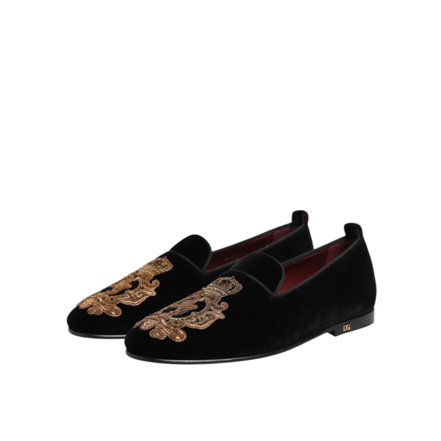 Dolce & Gabbana Black Velvet Gold Crown Mens Loafers Shoes