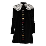 Dolce & Gabbana Black Velvet Lace Collared Embellished Dress