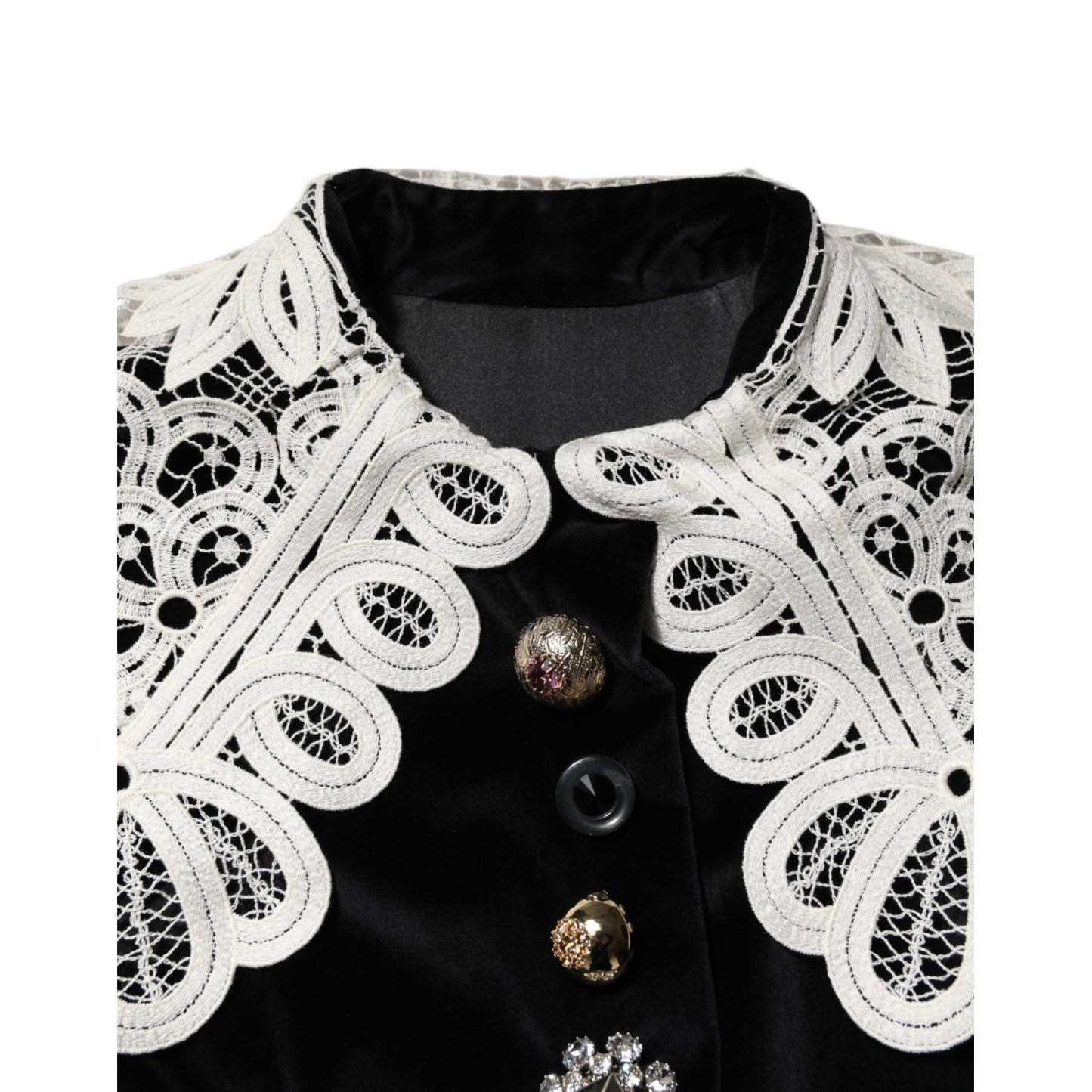 Dolce & Gabbana Black Velvet Lace Collared Embellished Dress