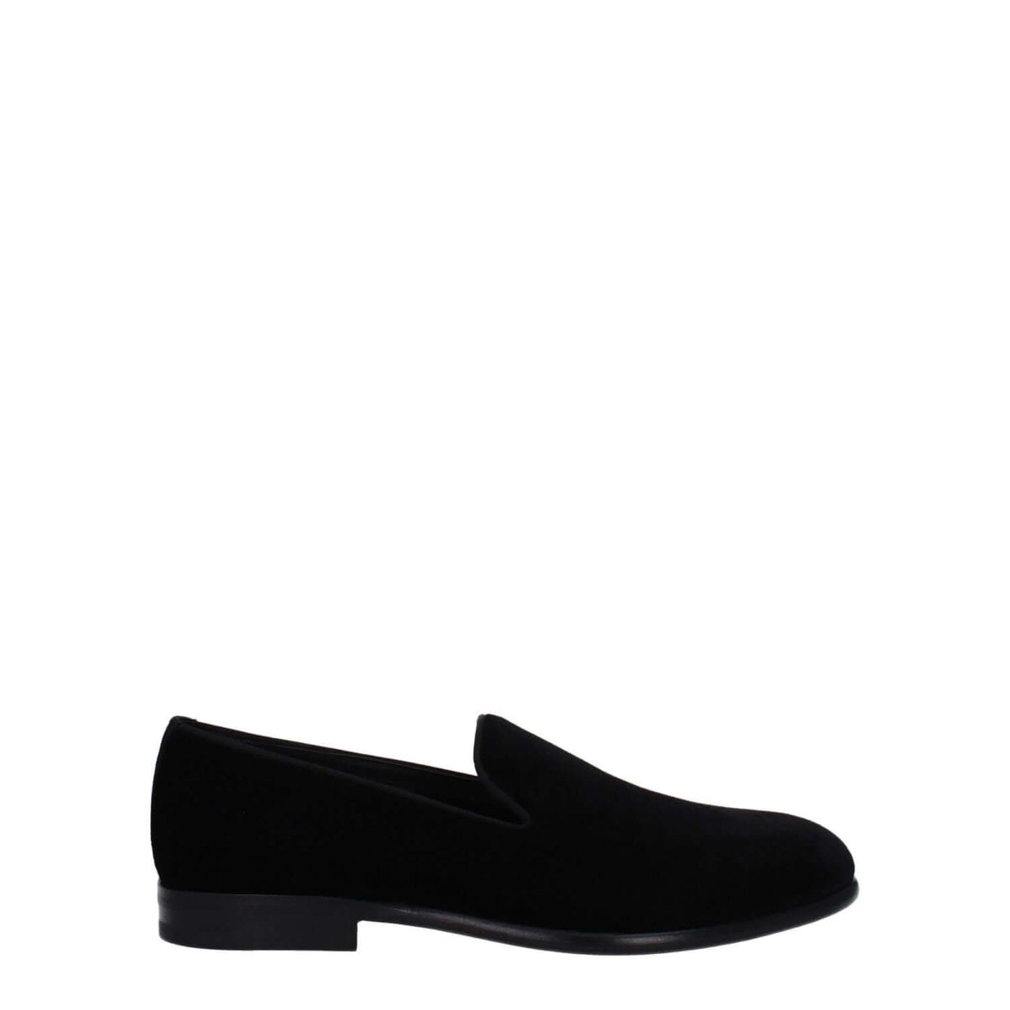 Dolce & Gabbana Black Velvet Slip-On Loafers with leather sole and round toe, low heel, side view