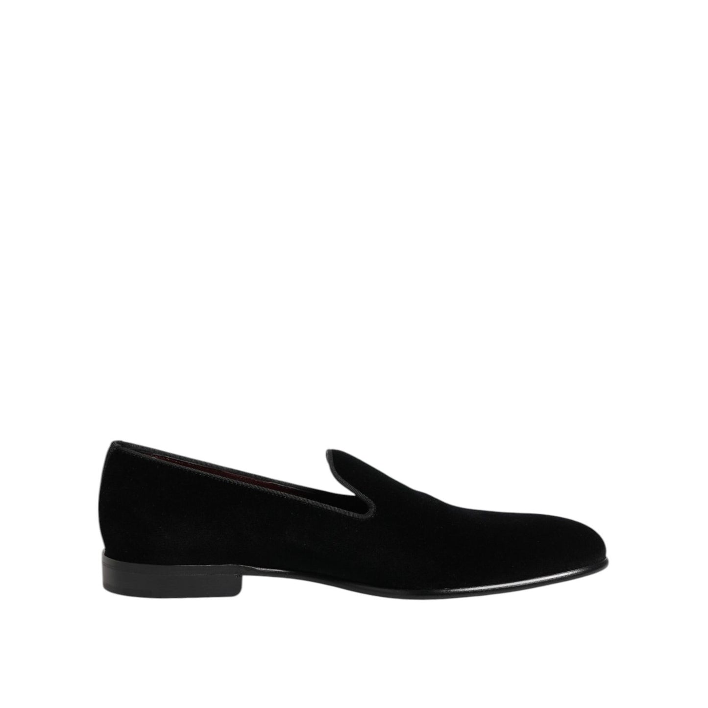 Dolce & Gabbana Black Velvet Slip On Men Loafers Formal Shoes with leather outersole.