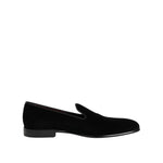 Dolce & Gabbana Black Velvet Slip On Men Loafers Formal Shoes with leather outersole.