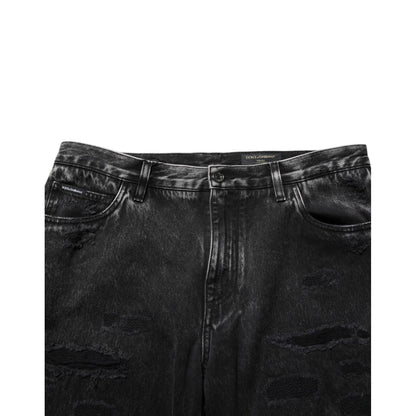 Dolce & Gabbana Black Washed Ripped Loose Cotton Denim Jeans