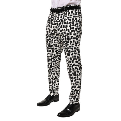 Dolce & Gabbana Black White Abstract Print Cotton Blend Pants