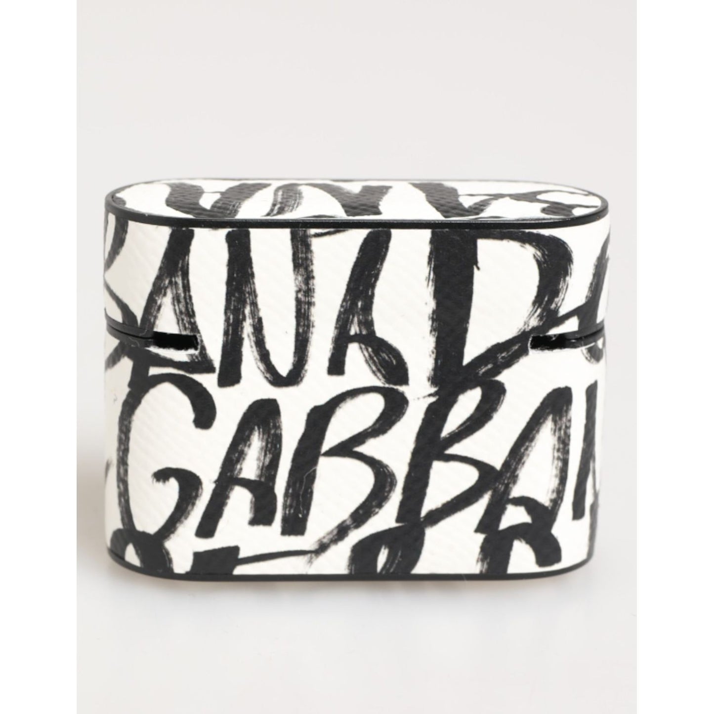 Dolce & Gabbana Black White Leather Monogram Print Logo Holder Airpods Case