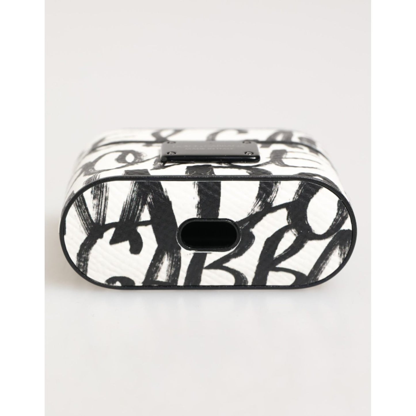 Dolce & Gabbana Black White Leather Monogram Print Logo Holder Airpods Case