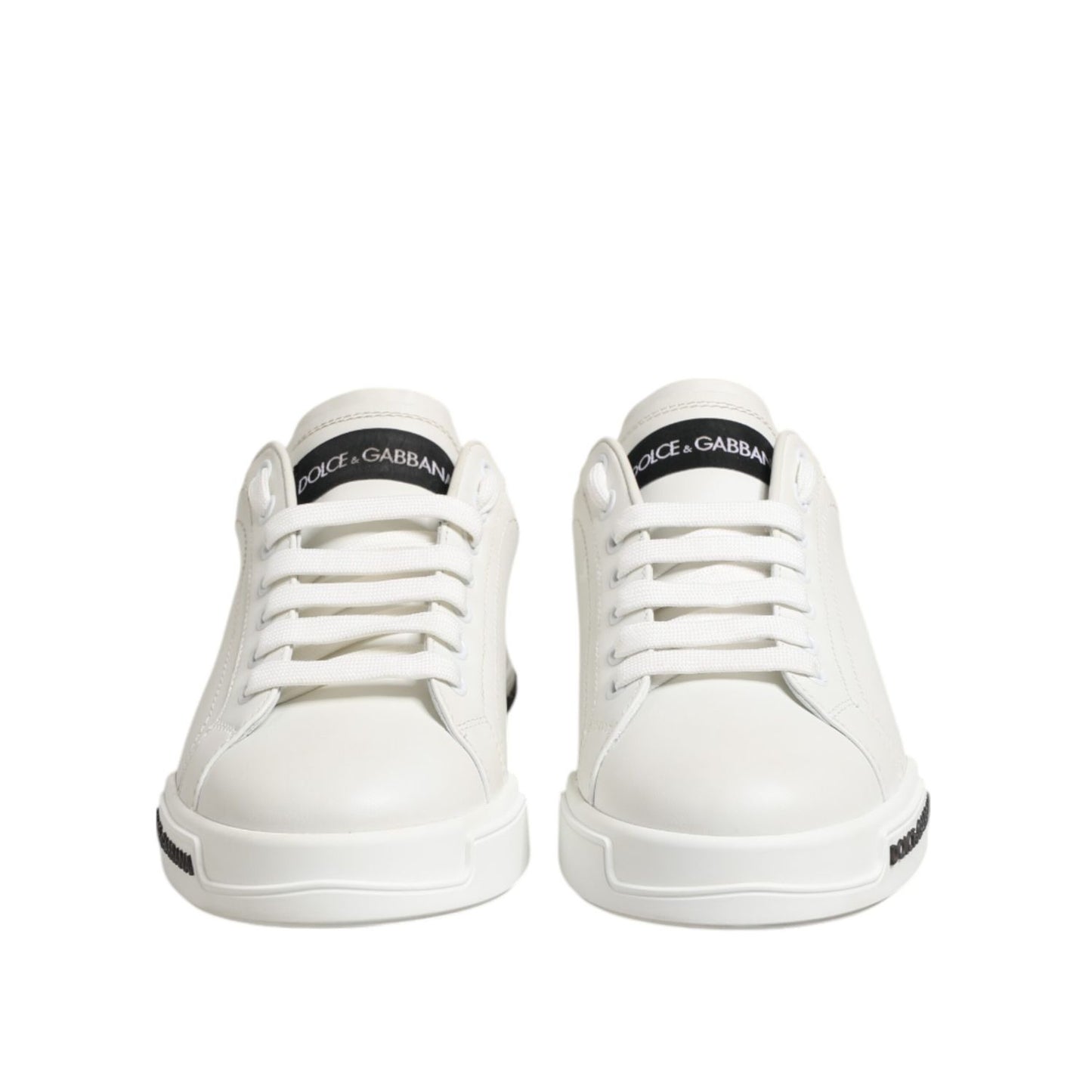 Dolce & Gabbana Black White Leather Portofino Sneaker Shoes