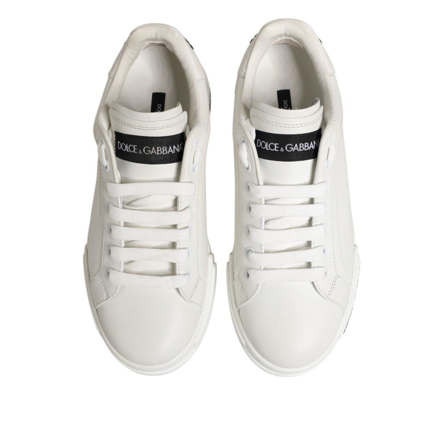 Dolce & Gabbana Black White Leather Portofino Sneaker Shoes