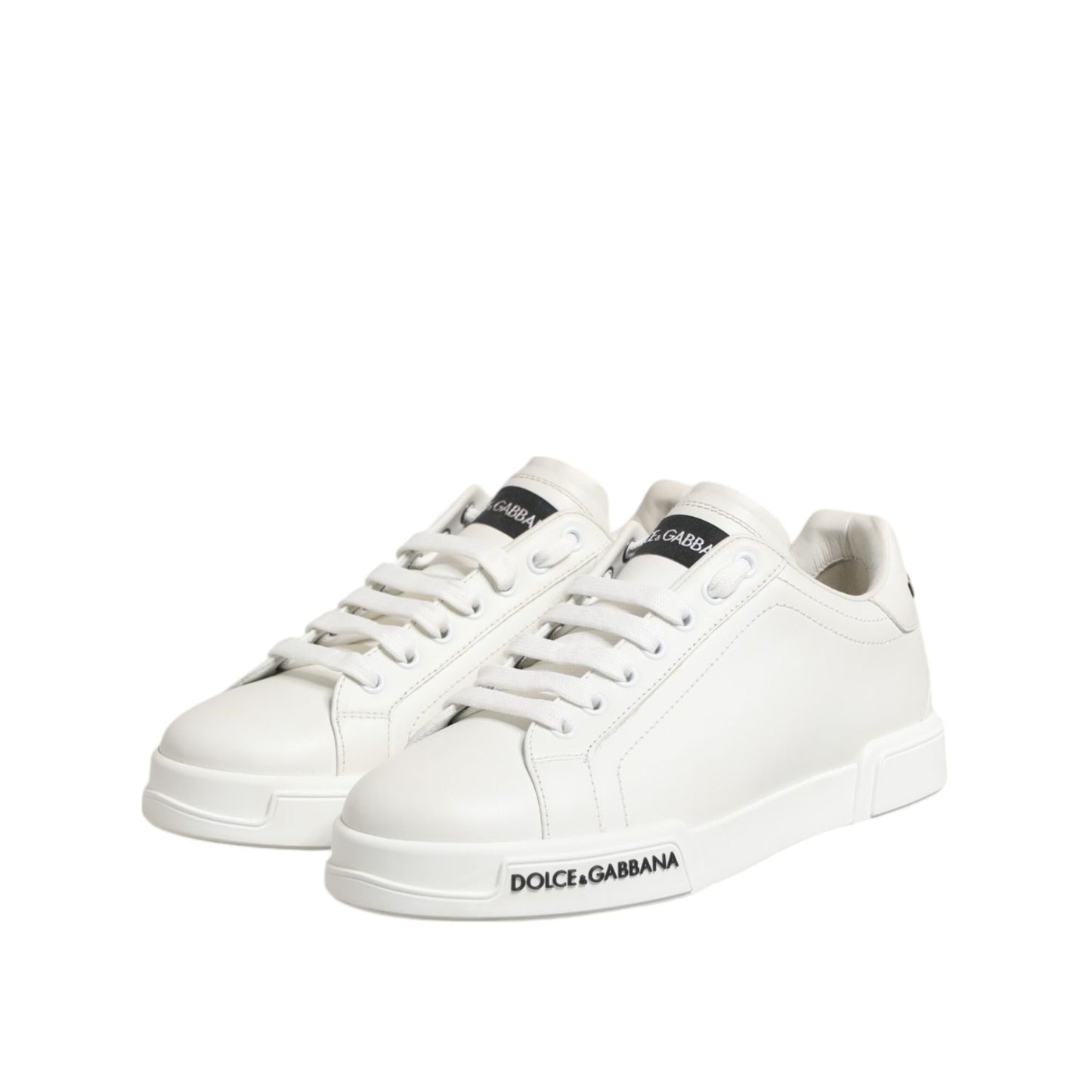 Dolce & Gabbana Black White Leather Portofino Sneaker Shoes