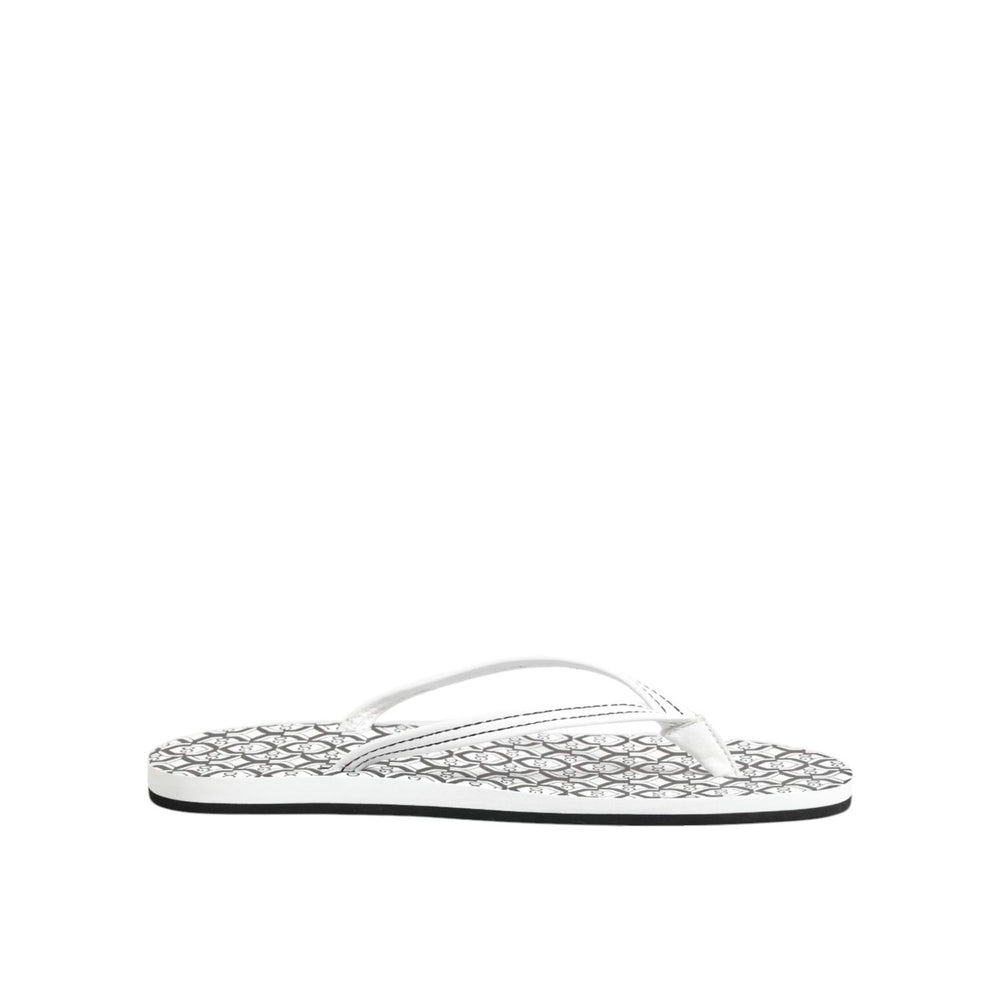 Dolce & Gabbana Black White Logo Beachwear Flats Slipper Shoes in high-quality calf leather with logo details, made in Italy.