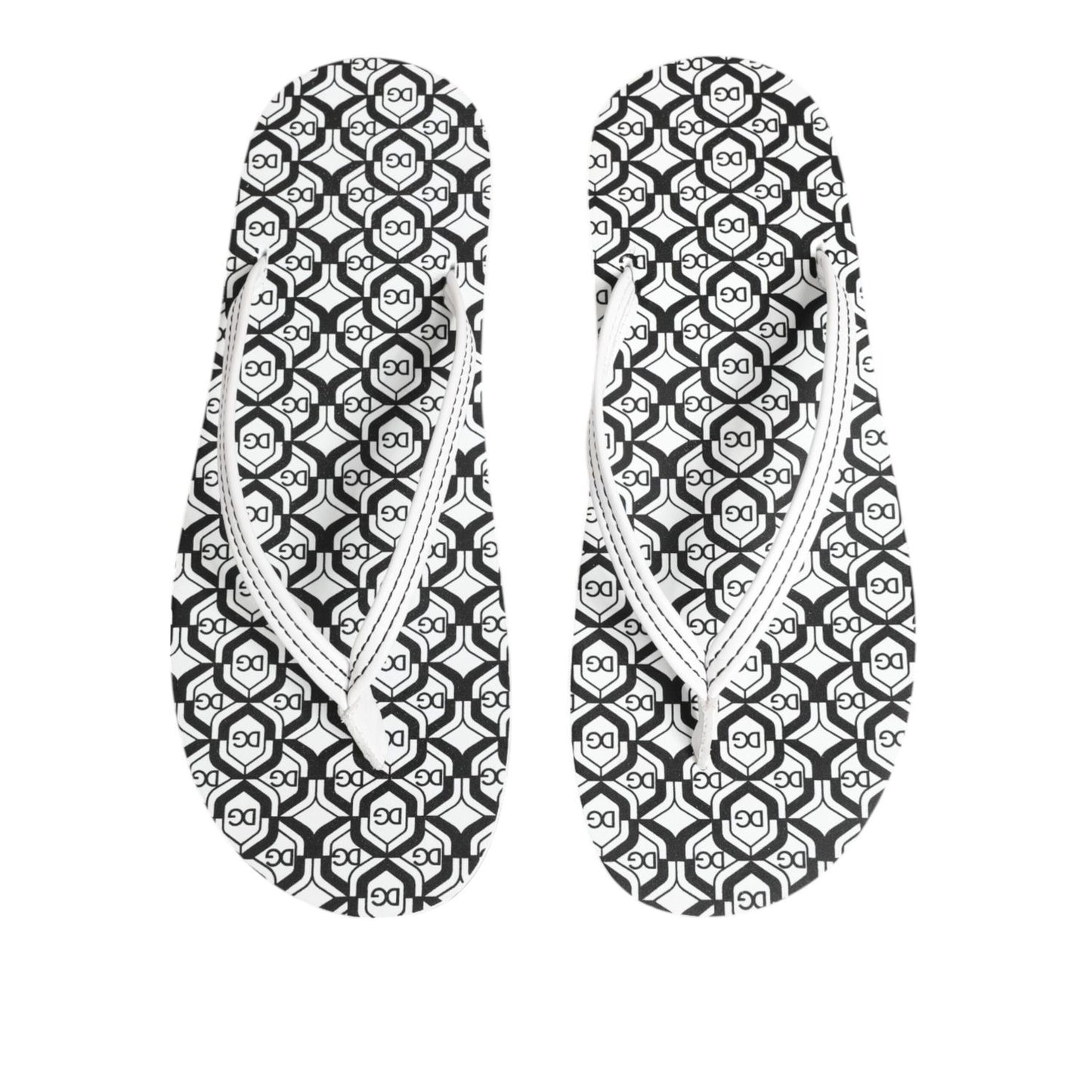 Dolce & Gabbana Black White Logo Beachwear Flats Slipper Shoes, luxury calf leather slip-on, made in Italy, elegant design.