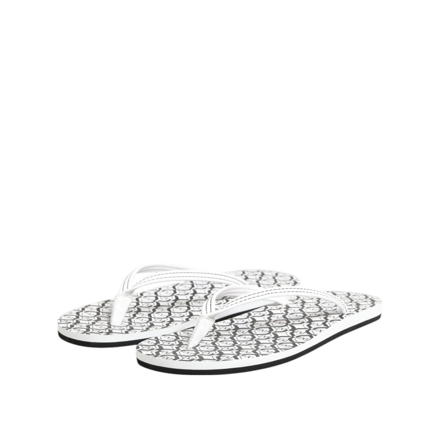 Dolce & Gabbana Black White Logo Beachwear Flats Slipper Shoes in calf leather with exclusive design and logo details.
