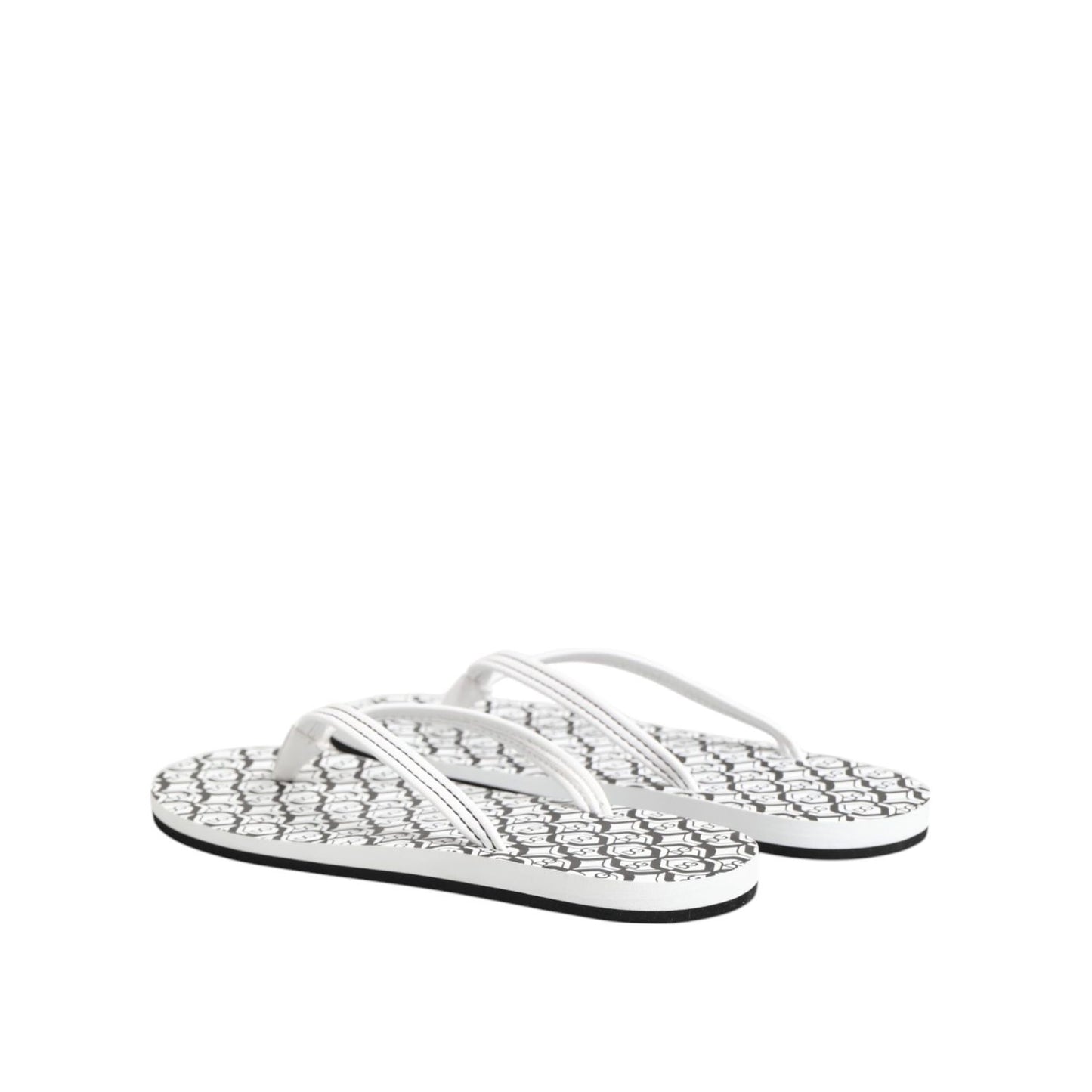 Dolce & Gabbana Black White Logo Beachwear Flats Slipper Shoes in calf leather with logo details, made in Italy.