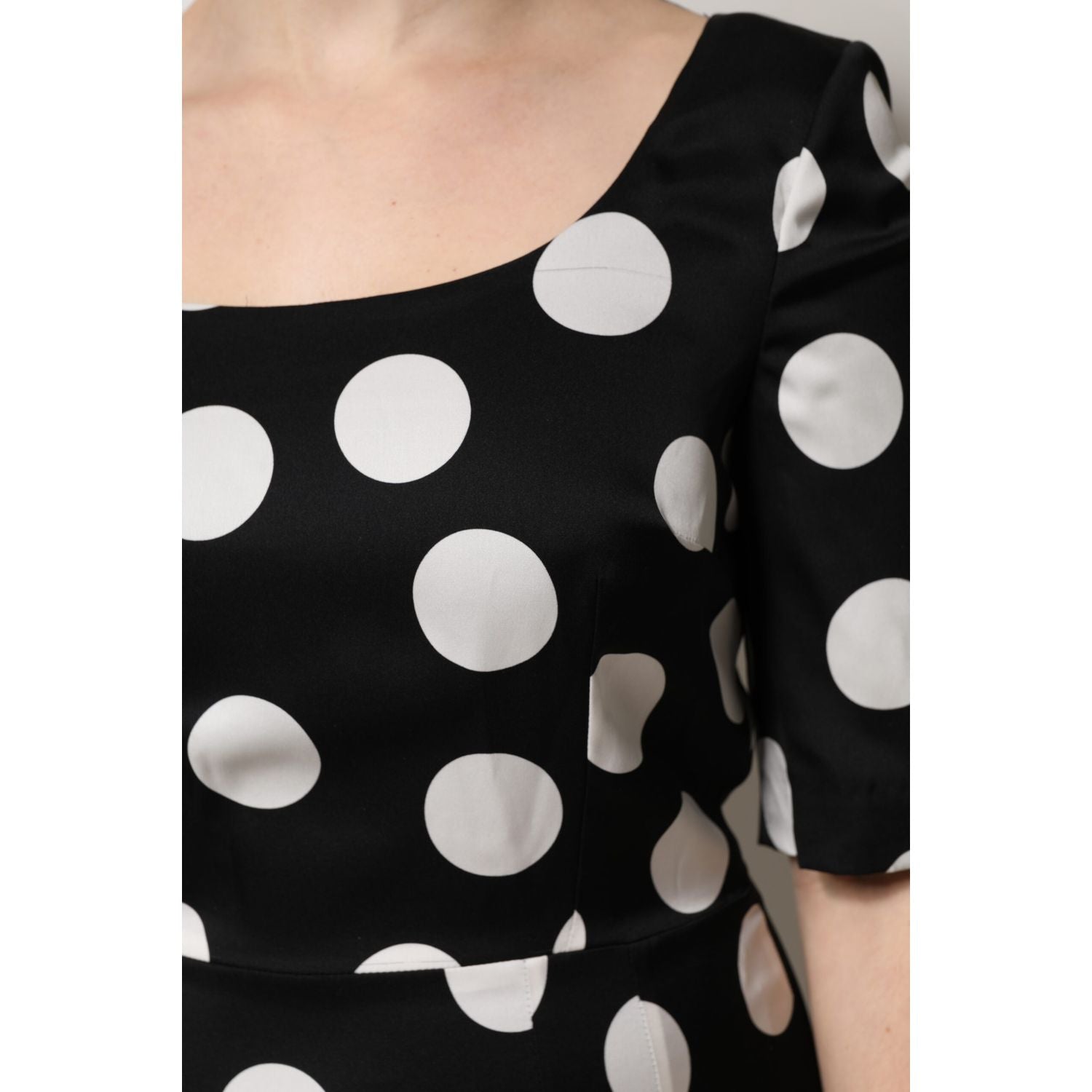 Dolce & Gabbana Black White Polka Dot Sheath Midi Dress