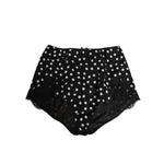 Dolce & Gabbana Black White Polka Dot Silk Slip Panty Underwear with lace inserts and mesh accents, high-waist design.
