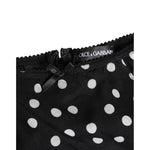 Dolce & Gabbana Black White Polka Dot Silk Slip Panty Underwear with lace and logo detail, high-waist sheer mesh design from Italy.