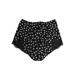 Dolce & Gabbana Black White Polka Dot Silk Slip Panty Underwear with lace accents, high-waist design, premium stretch fabric.