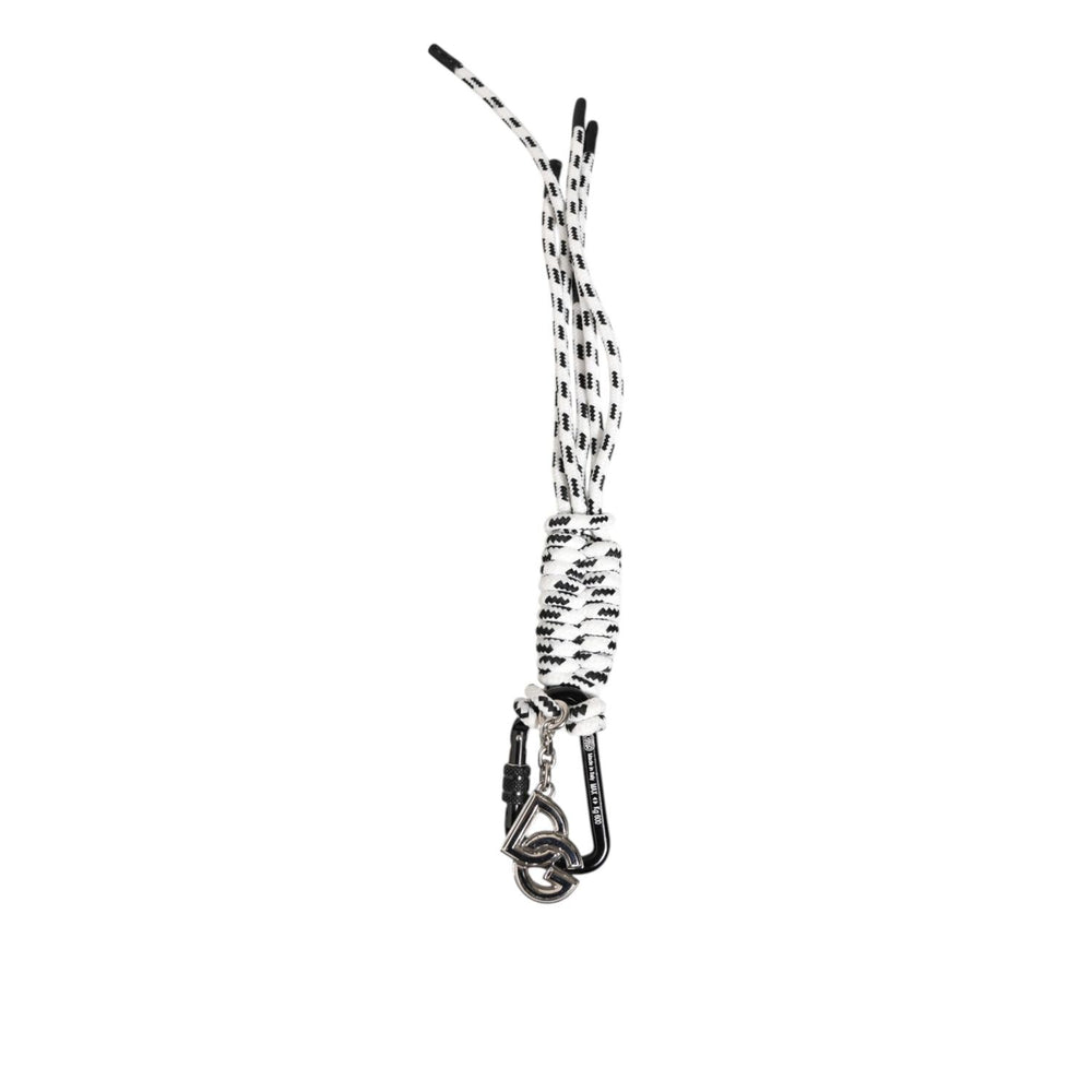 Dolce & Gabbana Black White Polyester Tape String DG Logo Keychain Keyring